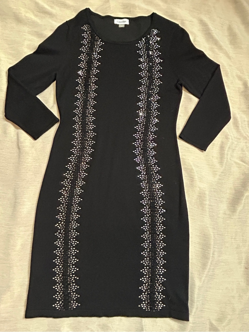Calvin Klein Black Embellished Knit Sheath Dress form fitting